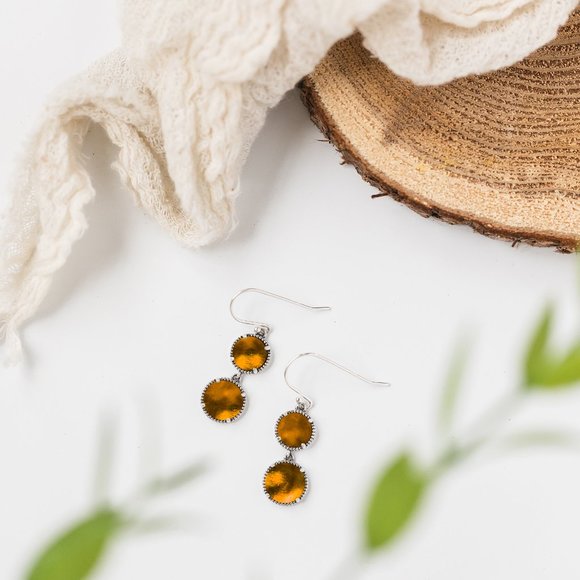 Recycled Vintage Amber Bleach Jug Sterling Silver Double Take Earrings - Picture 4 of 5